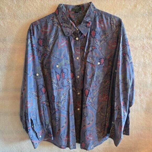 Vintage LRL Blue and Red Paisley Button Down Shirt - Picture 1 of 5
